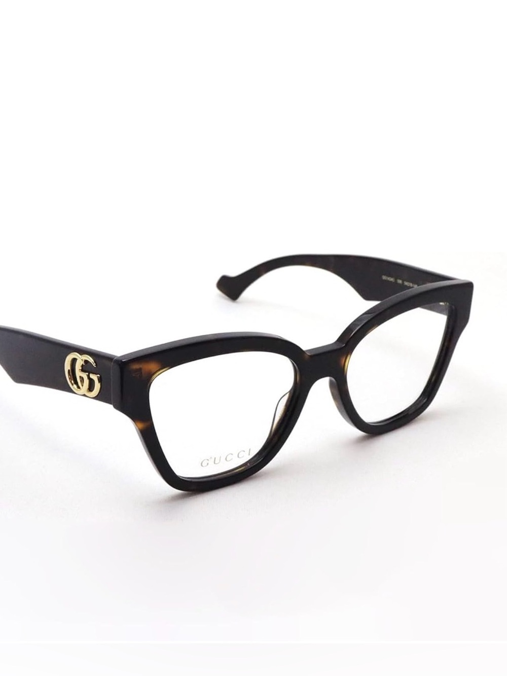 Gucci Tortoiseshell Cat-Eye Optical Glasses with Gold GG Logo